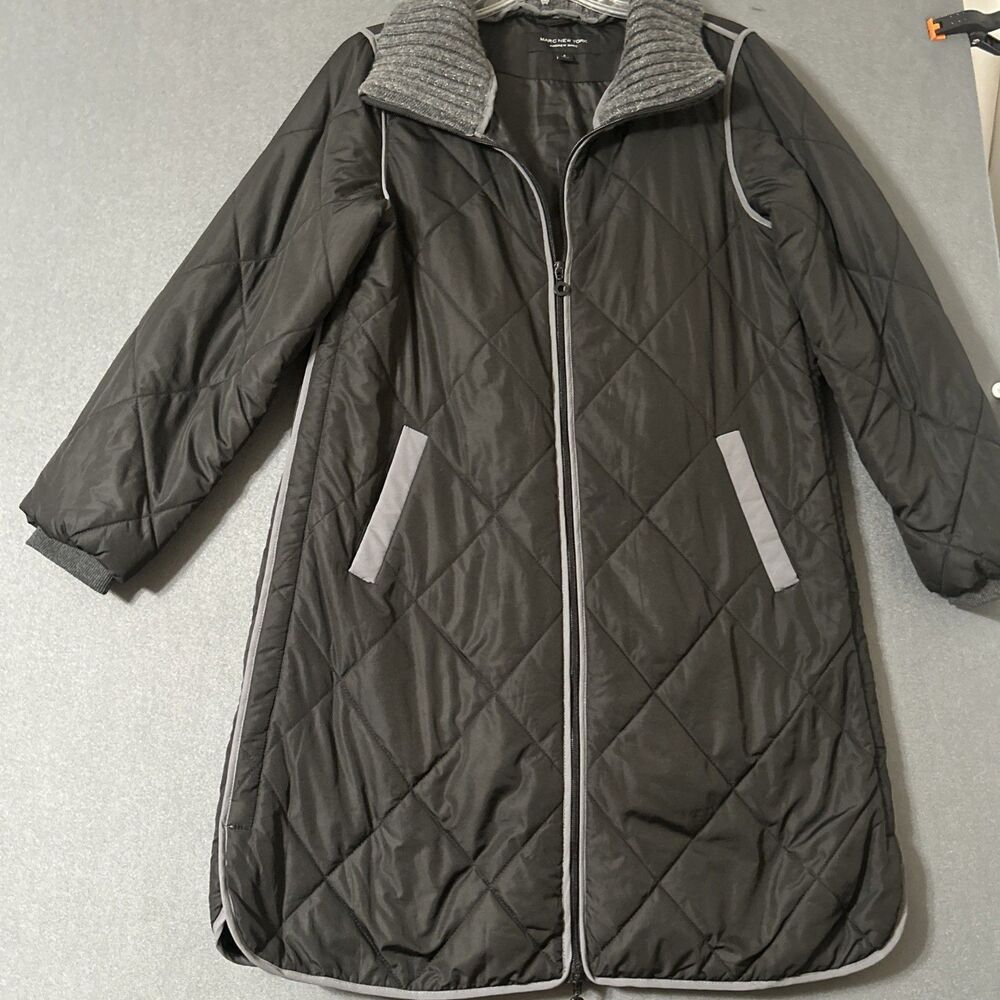 Marc New York Andrew Marc Women's Quilted Coat Black Puffer Knit Collar Sz S